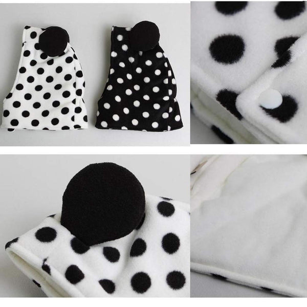 Lovely Baby Winter Conjoined Shawl Warm Cap Bear Plush Hat Unique Dots Woolen Baby Hat Black