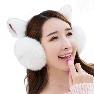 Adjustable Winter Ear Warmer Lovely Faux Fur Cat Ear Headband White