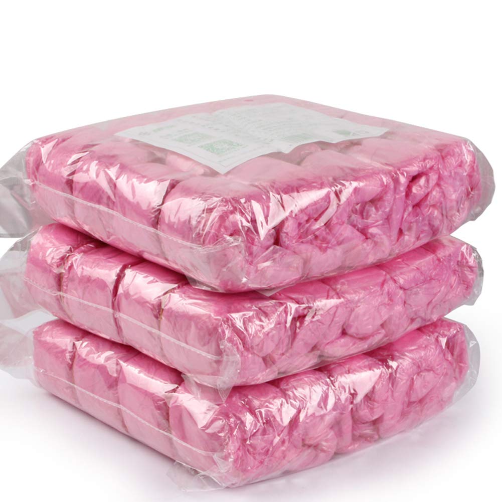 150 Pair Disposable Non-Slip Waterproof Plastic Shoe Covers for Rain Foldable Shoe Covers Pink