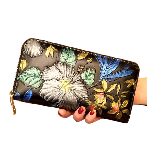 7.87x3.93 Inches Stylish Women Long Purse Vintage Magnolia Leather Cowhide Wallet