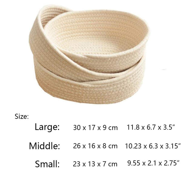 Set of 3 Cotton Rope Storage Basket Laundry Basket with Handles Nursery Hamper Organizer Beige