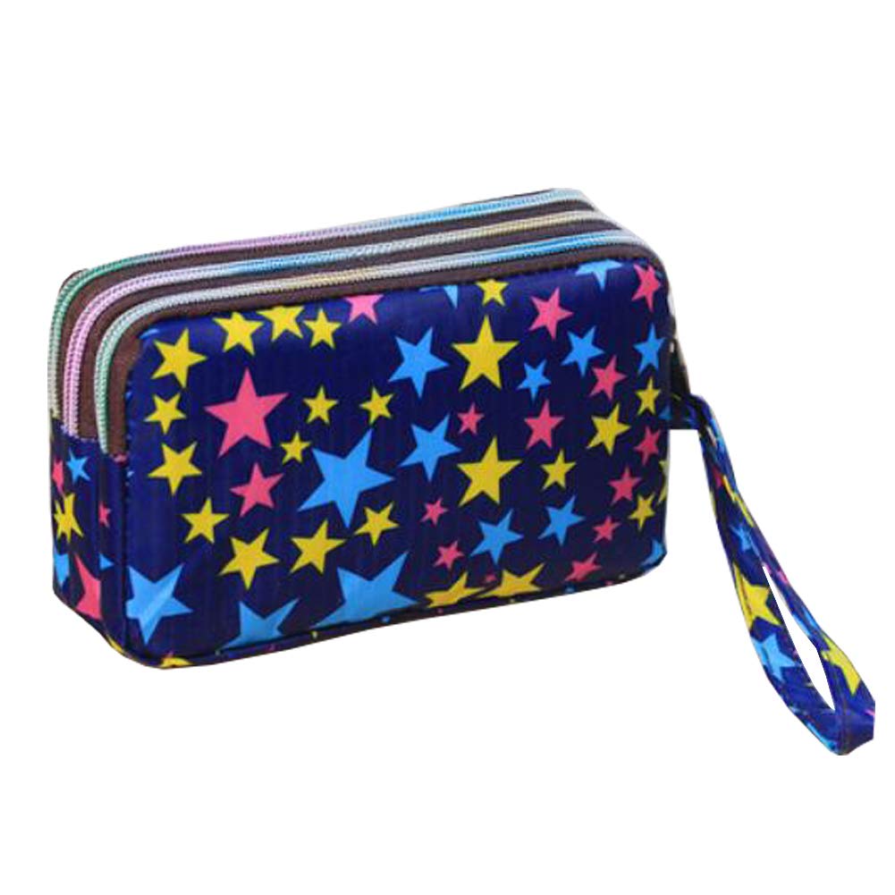 Ladies Fashion Small Card Case Wallet Change Coin Purse Pouch Bag with Zipper, Colorful Stars