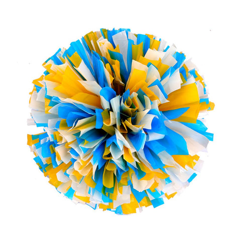 Lanburch [80g] 1 Pair Cheerleading Pom Poms PES Flower Ball Foil Pom Poms Plastic Ring Pom Poms for Dance[Blue+Yellow+White]