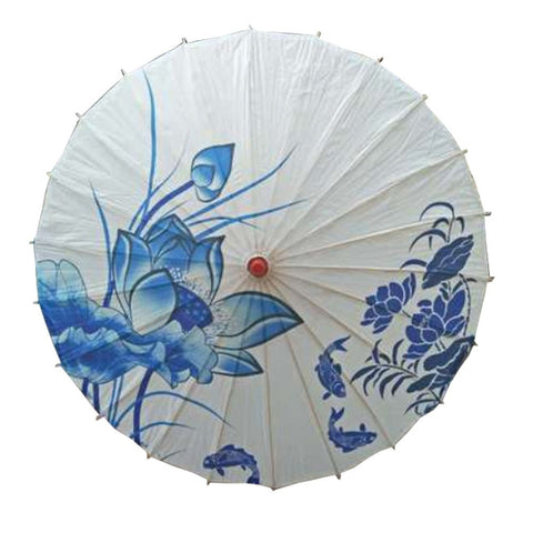 Handmade Chinese/Japanese Style Vintage Paper Umbrella Parasol 33-Inch Blue Lotus
