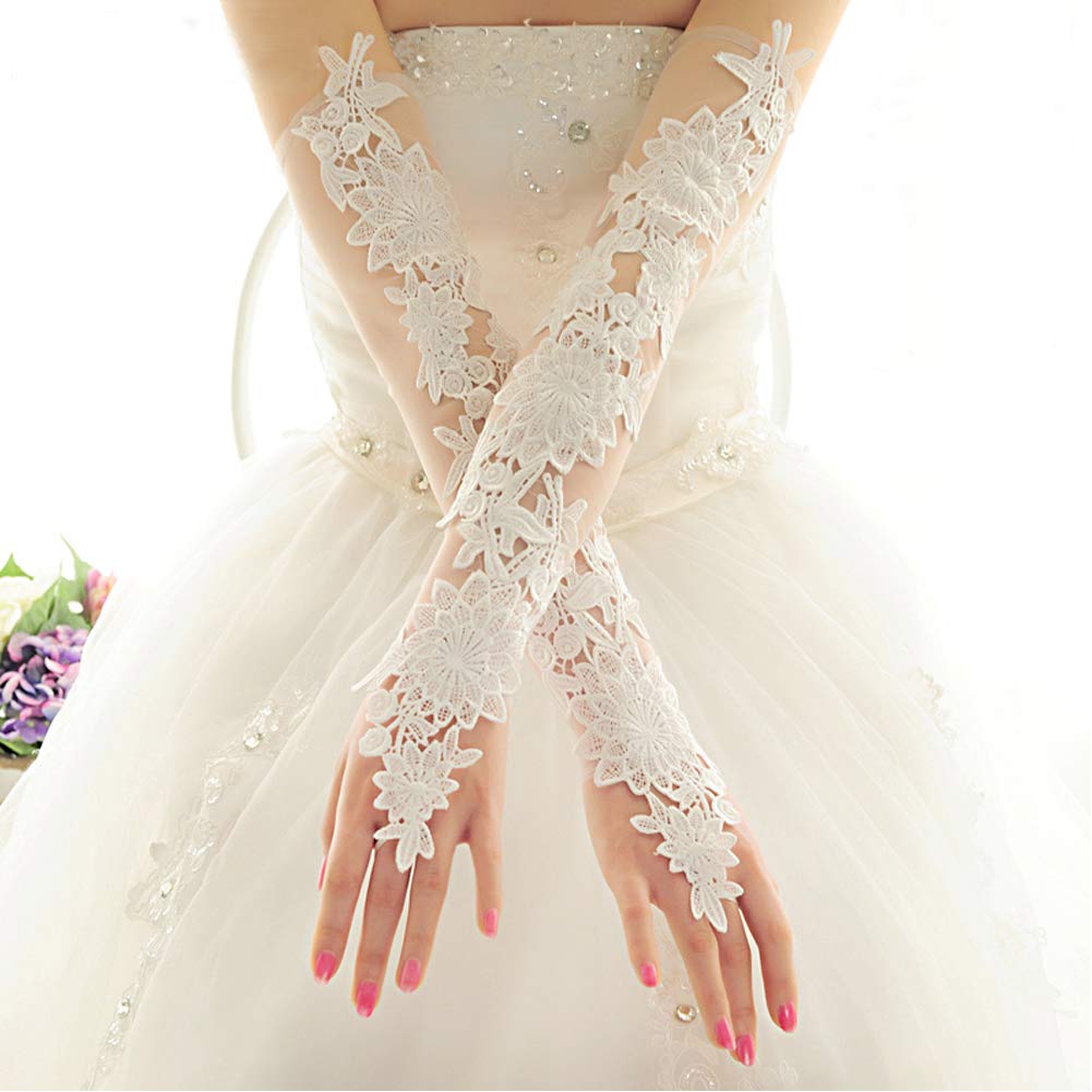 Elegant Exquisite Lace Wedding Gloves Fingerless Long Mitten Sleeves for Bride