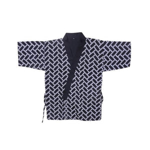 Japanese Style Lattice Print Chefs Clothes Half Sleeve Uniform Sushi Restaurant Waiter Workwear Coat Black