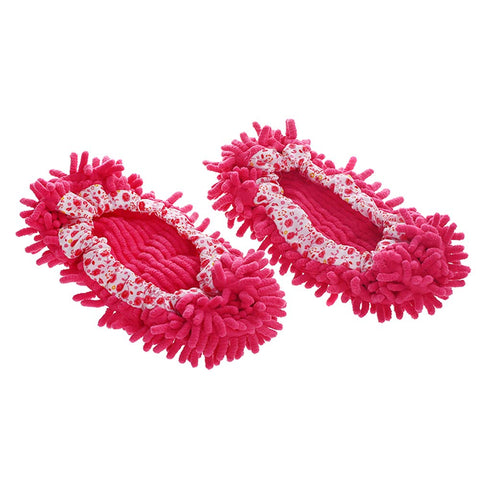 1 Pair Multifunction Dust Duster Slippers Cover Unisex Floral Mop Shoes Cover Cleaning Red