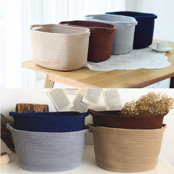 Cotton Rope Storage Basket Laundry Basket with Handles Nursery Hamper Organizer Navy Blue