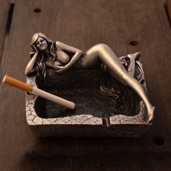 Novelty Naked Women Resin Ashtrays Outdoors Indoors Statues Cigarette Ash Holder Personalities Gift Home Decoration Silver