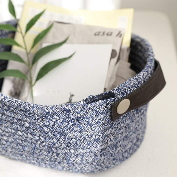 Cotton Rope Storage Basket Laundry Basket with Handles Nursery Hamper Organizer Blue