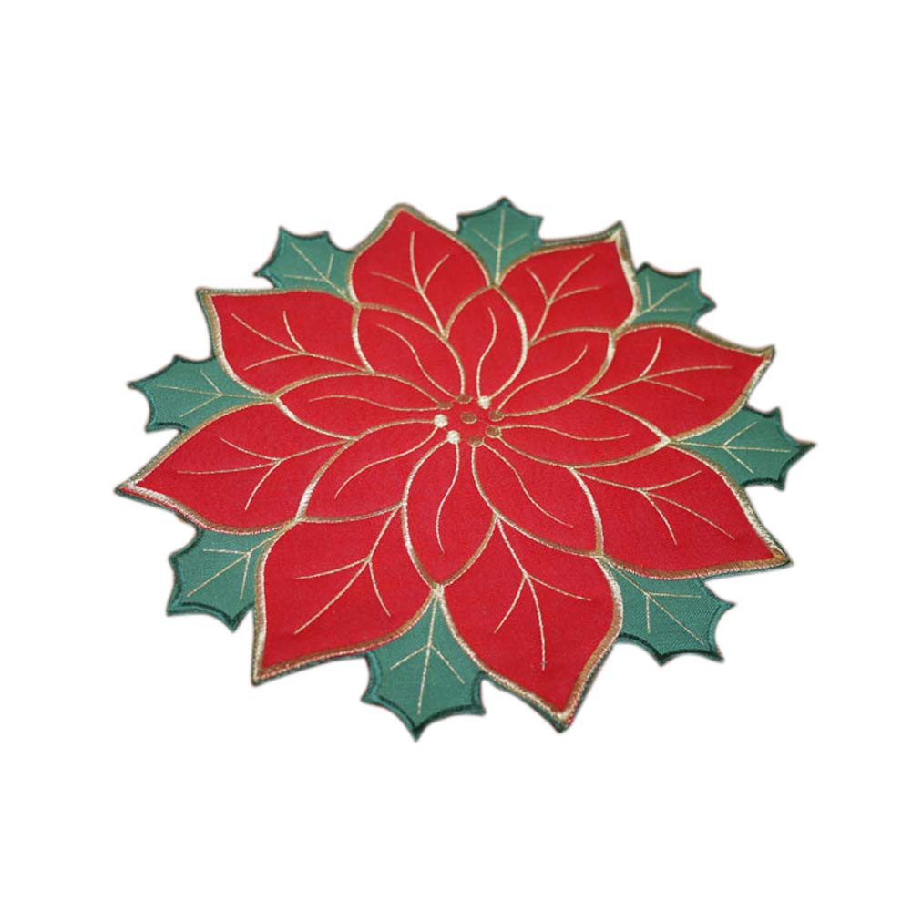 Fashion Floral Embroidery Place Mats Round Heat Resistant Wipeable Table Mats Coasters Red XL