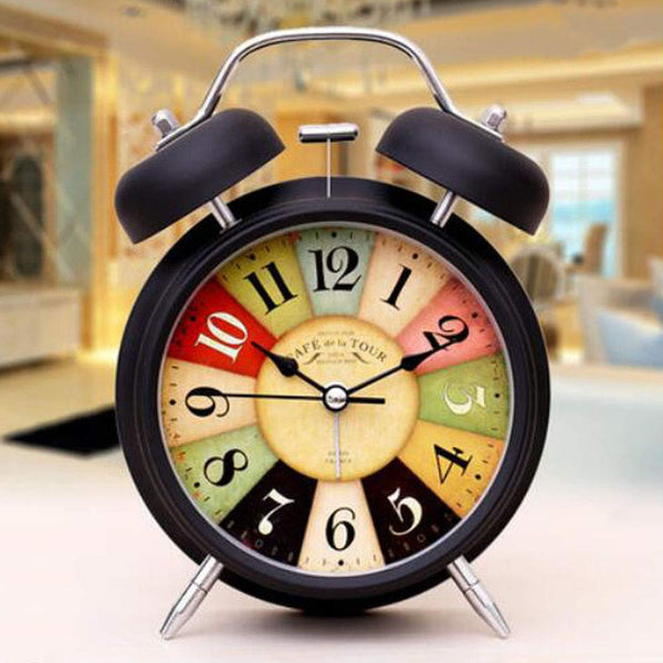4" Twin Bell Alarm Clock with Backlight Battery Operated Loud Alarm Clock, Retro Plaid Black