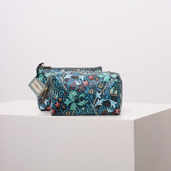 Floral Coin Purse Makeup Bags Portable Travel Organizer Toiletries Bag Pen Pouch Hand Bag Blue