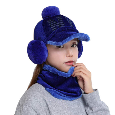 Creative Winter Hat with Ear Cover Warm Peaked Cap Fashion Baseball Hat Blue