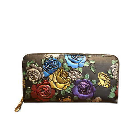 7.87x3.93 Inches Stylish Women Long Purse Colorful Leather Cowhide Wallet with Zippers