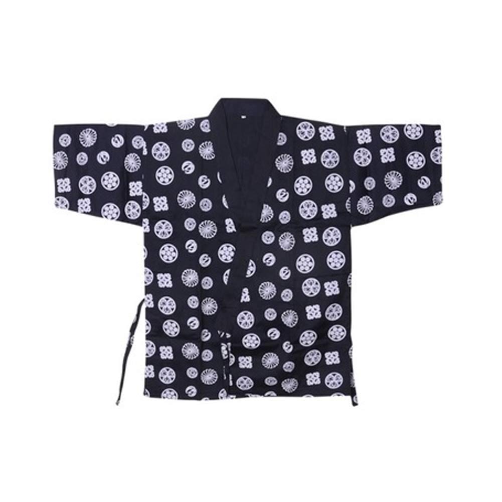 White Floral Print Chefs Clothes Half Sleeve Uniform Sushi Restaurant Chef Jacket Waiter Clothes Black