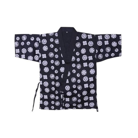White Floral Print Chefs Clothes Half Sleeve Uniform Sushi Restaurant Chef Jacket Waiter Clothes Black