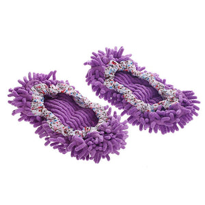 1 Pair Multifunction Dust Duster Slippers Cover Unisex Floral Mop Shoes Cover Cleaning Purple