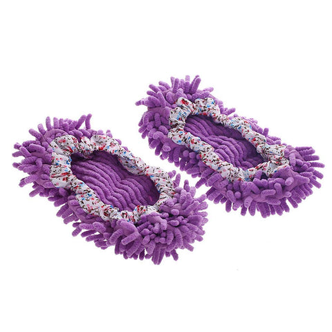 1 Pair Multifunction Dust Duster Slippers Cover Unisex Floral Mop Shoes Cover Cleaning Purple