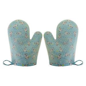 Set of 2 Oven Mitts Heat Resistant Silicone Oven Mitts Cute Panda Print Oven Gloves Silicone Mitts Blue