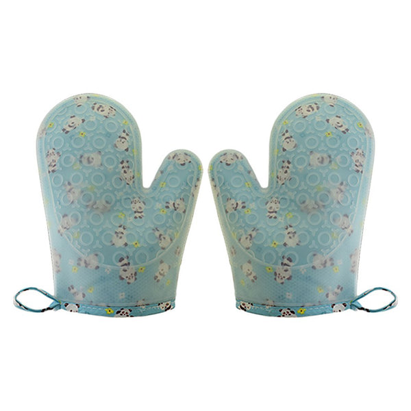 Set of 2 Oven Mitts Heat Resistant Silicone Oven Mitts Cute Panda Print Oven Gloves Silicone Mitts Blue