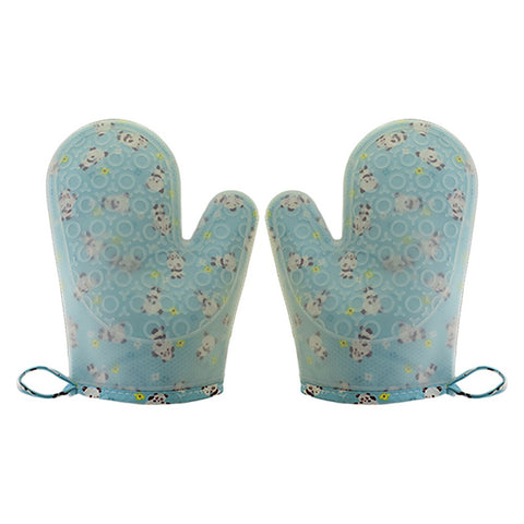 Set of 2 Oven Mitts Heat Resistant Silicone Oven Mitts Cute Panda Print Oven Gloves Silicone Mitts Blue