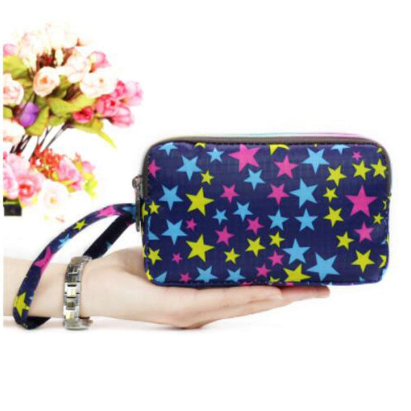 Ladies Fashion Small Card Case Wallet Change Coin Purse Pouch Bag with Zipper, Colorful Stars