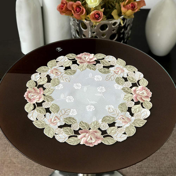 Fashion Floral Hollow Out Embroidery Place Mats Round Heat Resistant Washable Table Mats Coasters XL