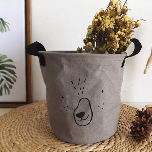Cartoon Expression Foldable Laundry Basket Storage Bag Practical Hamper Bag Gray