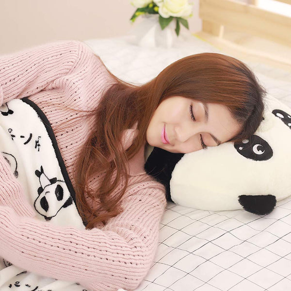 Lovely Panda Plush Toy Creative Panda Sofa Cushion with Flannel Blanket Multifunction Throw Pillow