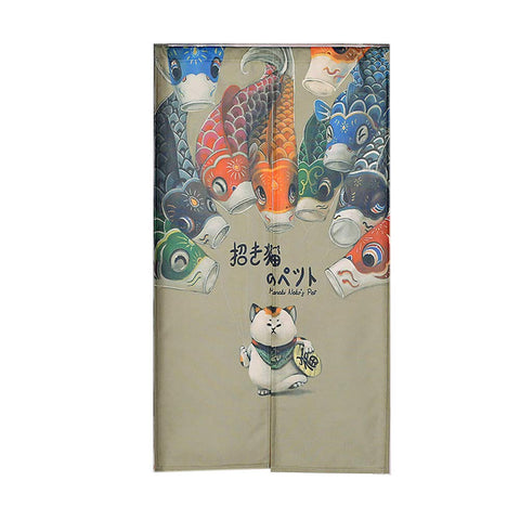 33 x 47 Inches Door Curtain Hallway Restaurant Entrance Curtain Vintage Noren Curtain (A Fortune Cat and Carp Flags)