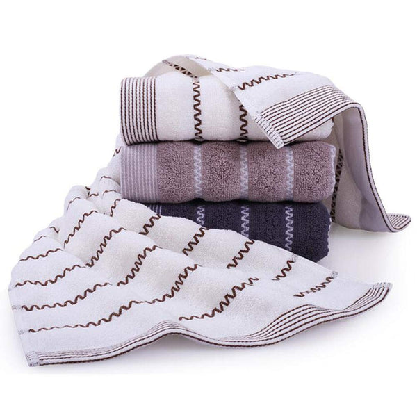 Wave Pattern Premium Bath Towel Set Cotton Bath Towel Bundle 1 Bath Towel and 1 Hand Towel Gray