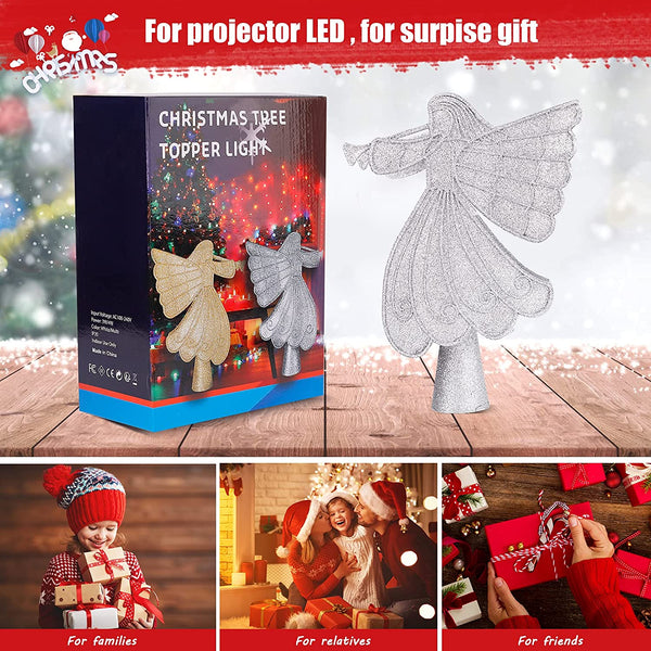 Christmas Tree Topper, Angel Christmas Tree Topper Lighted with Rotating Snowflake Led Projector, Christmas Tree Angel Topper Lighted for Christmas Tree Decorations, Silver