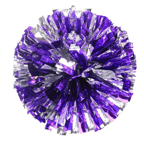 Lanburch [100g] 1 Pair Cheerleading Poms Plastic Ring Pom Poms for Cheerleading Squads, Party Stage Performance, and Sports [Purple+Silver]