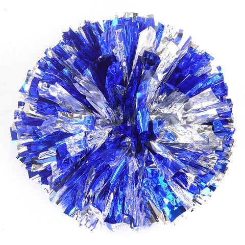 [100g] 1 Pair Cheerleading Poms Plastic Ring Pom Poms for Cheerleading Squads [Blue+Silver]