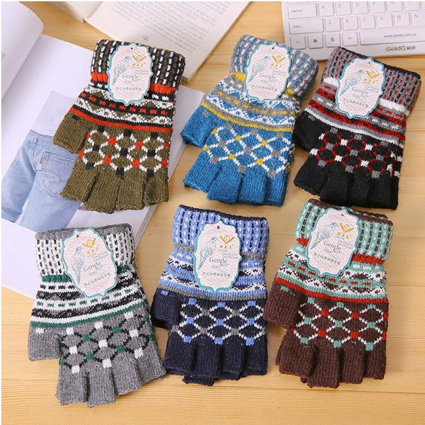1 Pair Simple Style Woolen Gloves Unisex Half Finger Winter Warm Gloves Brown