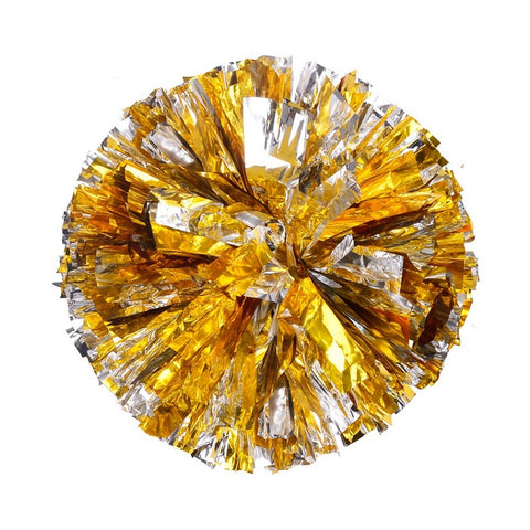 Lanburch [100g] 1 Pair Cheerleading Poms Plastic Ring Pom Poms for Cheerleading Squads, Party Stage Performance, and Sports [Gold+Silver]