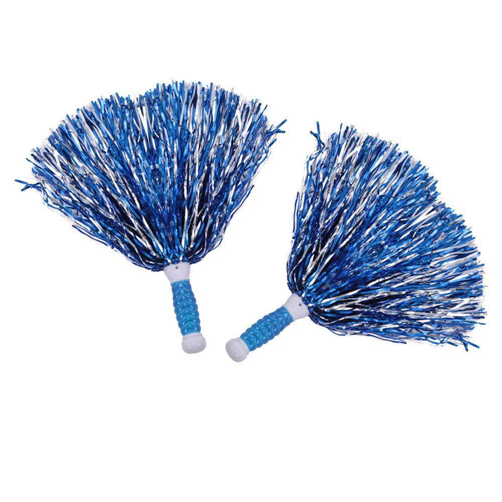 Lanburch (100g) 2 Pack Cheerleading Pom Poms PET Plastic Cheer Pom Poms with Plastic Baton Handle for Sports Team(Blue and Silver)