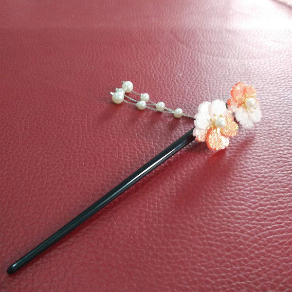 Chinese/Japanese Style Black Sandalwood Sakura Hairpin Vintage Pearl Hair Pins With Tassels