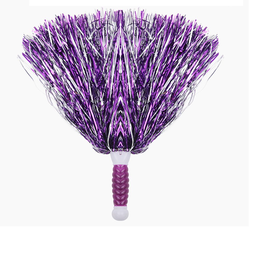 Lanburch (100 g) 2 Packs Cheerleading Poms Metallic Foil Pom Poms with Plastic Baton Handle Squad Cheer Sports Party Dance Useful Accessories (Purple and Silver)