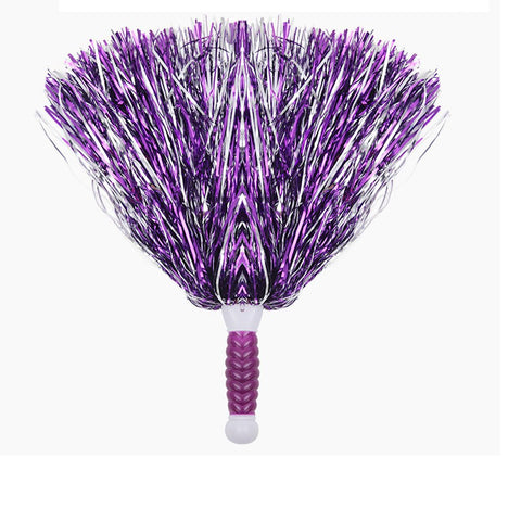 Lanburch (100 g) 2 Packs Cheerleading Poms Metallic Foil Pom Poms with Plastic Baton Handle Squad Cheer Sports Party Dance Useful Accessories (Purple and Silver)