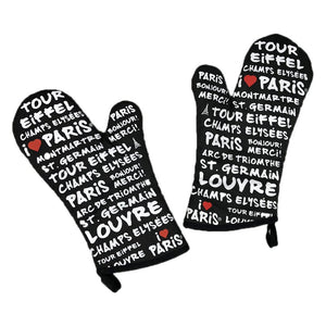 Set of 2 Oven Mitts Heat Resistant Kitchen Gloves Text Print Oven Gloves Potholders Black
