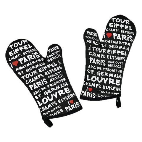Set of 2 Oven Mitts Heat Resistant Kitchen Gloves Text Print Oven Gloves Potholders Black