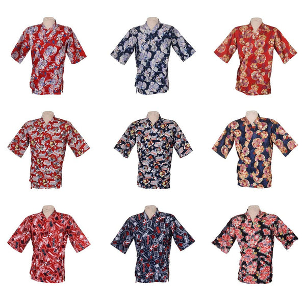 Japanese Style Fashion Print Chefs Clothes Half Sleeve Uniform Sushi Restaurant Waitress Workwear Black