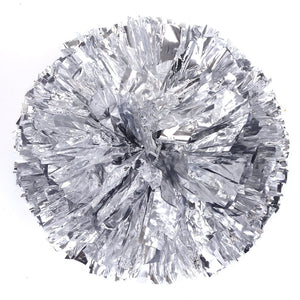 [100g] 1 Pair Cheerleading Poms Metallic Flower Ball Foil Pom Poms Plastic Ring Pom Poms [Silver]