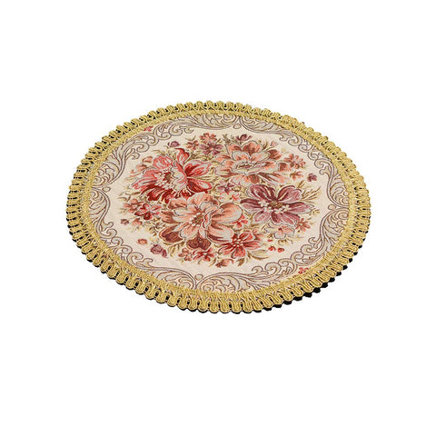 European Style Floral Embroidery Place Mats Heat Resistant Washable Round Table Mat Coasters