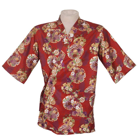Floral Print Chefs Clothes Half Sleeve Uniform Sushi Restaurant Chef Jacket Waitress Workwear Red