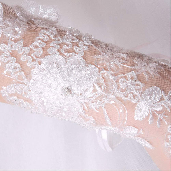 Elegant White Floral Lace Wedding Gloves Fingerless Sleeve for Bride