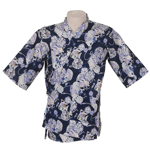 Japanese Style Fashion Floral Print Chefs Clothes Half Sleeve Uniform Sushi Restaurant Chef Jacket Cyan