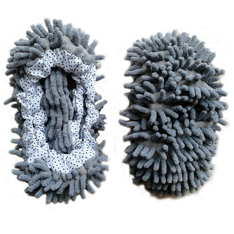 1 Pair Multifunction Dust Duster Slippers Cover Unisex Floral Mop Shoes Cover Cleaning Gray